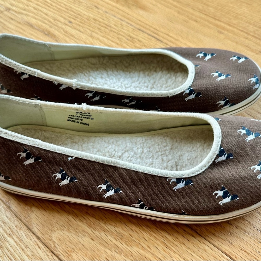 L.L. Bean Brown Slip-On Shoes with Dog Print